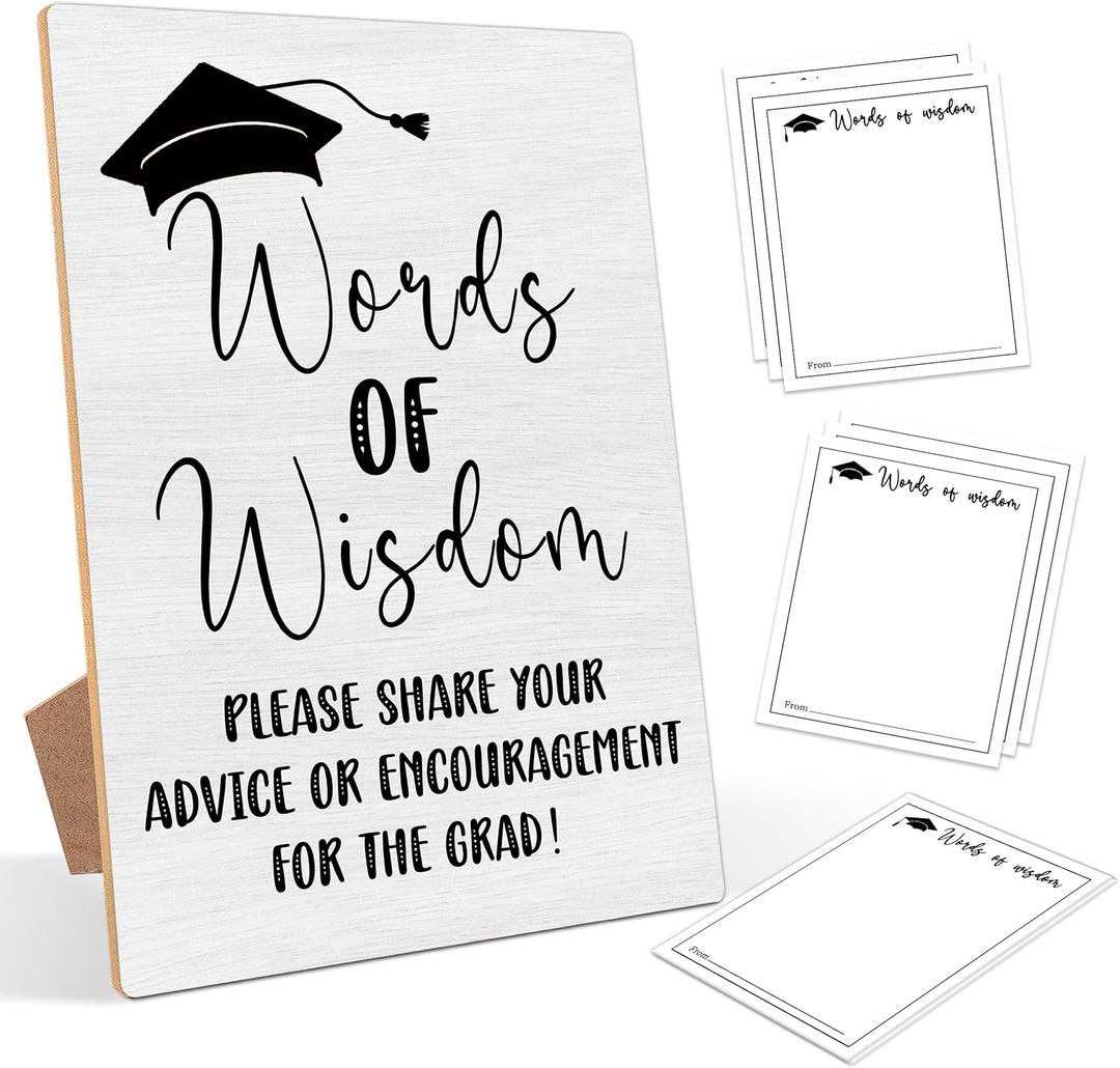 Words of Wisdom Sign and 30 Graduation Advice Card, Graduation Decor 2025, Graduation Table Decorations, Graduation Party Supplies, Graduation Party Games, Graduation Party Gifts for Her Him Grad