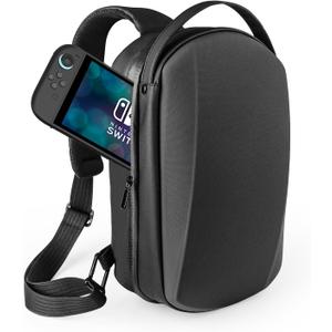 Relohas Hard Shell Travel Sling Bag Compatible With Nintendo Switch 2, Protective Case with Water-Resistant Design, Adjustable Strap & Organized Storage (Black)