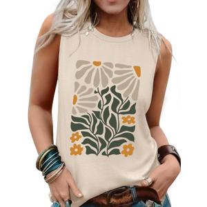 Sleeveless Tank Tops for Women 2025 Summer Casual Blouses Graphic Tees Loose Fit Crewneck Vacation Outfits Shirts (Small, Pattern9)