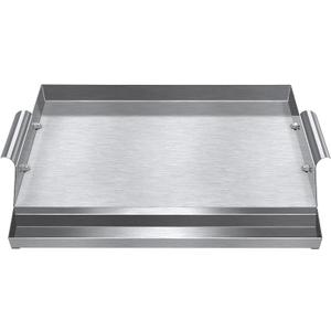 Universal Griddle Plate Stainless Steel Flat Top Grill 12" X 17" Stove Top Griddle Pan with Even Heating Bracing and Handles for Charcoal/Gas Grills, Camping, Tailgating and Parties