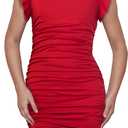 Kilottor Girl's Dress Ruffle Sleeve Bodycon Formal Party Ruched Pencil Dress  (Red, 13-14 Years)