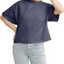 Hanes Womens Originals Garment Washed Cropped T-Shirt, Crewneck Crop Tees for Women (Gray, M)
