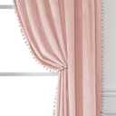 Victree Pom Pom Velvet Curtains for Bedroom, Blackout Curtains 42 x 96 inch Length - Room Darkening Sun Light Blocking Rod Pocket Window Drapes for Living Room, 2 Panels, Pink