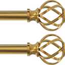 2 Pack Curtain Rods for Windows 48 to 84 Inch(4-7 Feet), 3/4" Diameter Gold Drapery Rods with Twisted Cage Finials, Size: 36-88 Inch