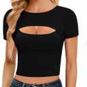 CLOZOZ Cut Out Tops for Women Sexy Crewneck Crop Top Slim Fitted T-Shirts Going Out Tops (Medium,  02 Black)