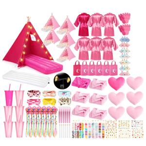 Slumber Party Teepee Tent, Throw Blanket Pillow, 5 Pink 1 Rose Red, 6 Set