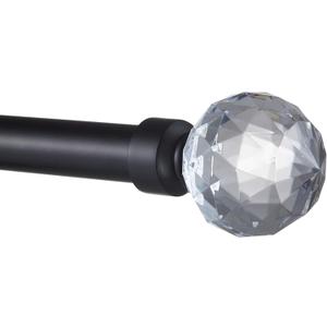 EXCLUSIVE HOME Crystal Ball 1" Curtain Rod and Coordinating Finial Set, Matte Black, Adjustable 66"-120"