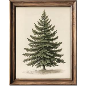 YHCTHT Vintage Christmas Tree Picture Wall Decor, Rustic Pine Tree Vintage Print, Winter Holiday Decor, Botanical Christmas Wall Art, Christmas Decoration Painting 8x10 inch Print Unframed