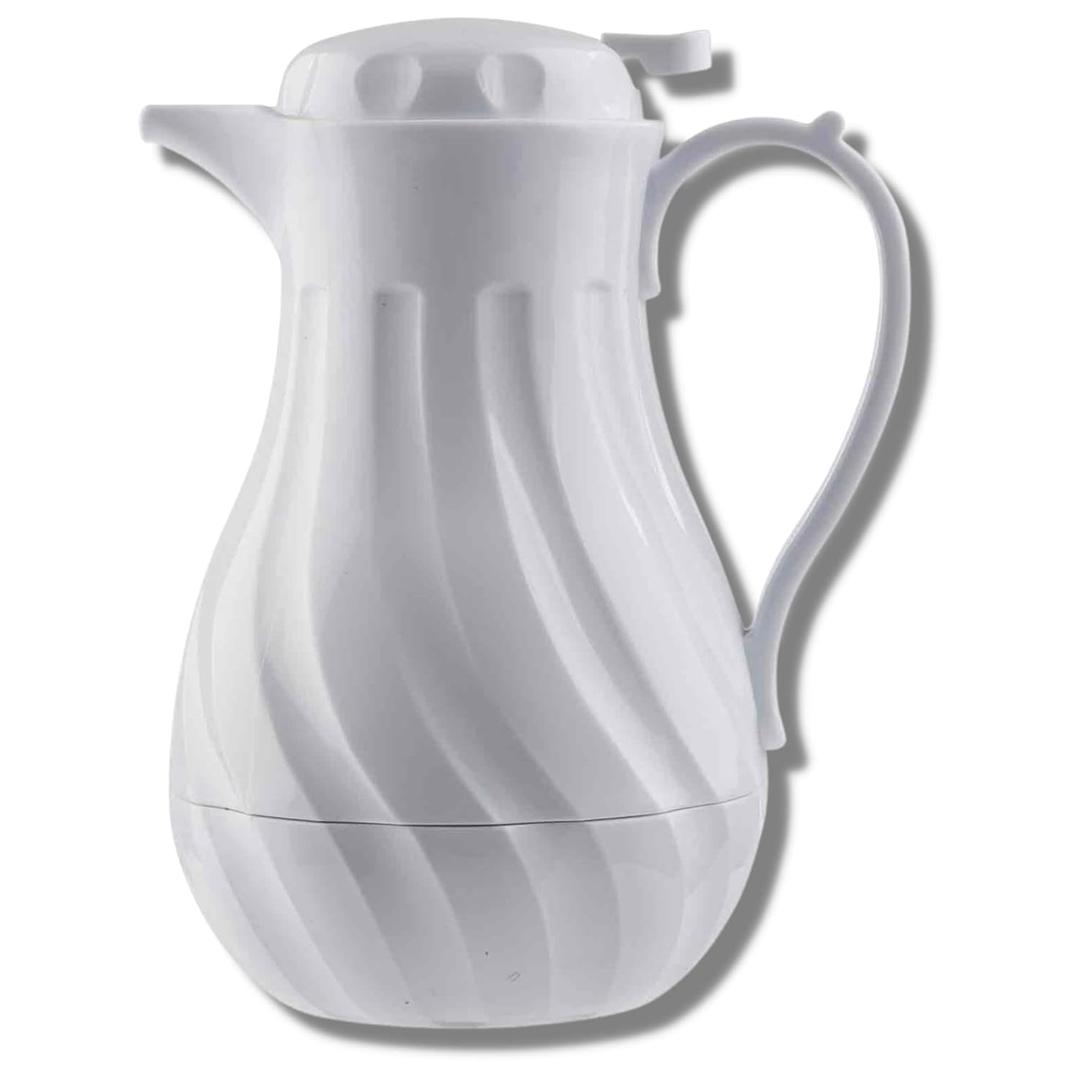 TableCraft 1001402 Cash & Carry Connoisserve Coffee Decanter, 40 oz, White, Thumb Press, Swirl Design, Triple Wall Insulation, Color Tag Set Included, Hand Wash