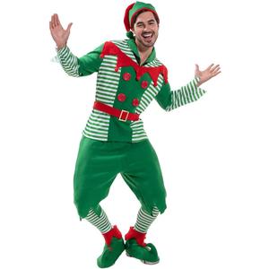 EraSpooky Elf Costume Men Christmas Santa Helper Fancy Dress Red and Green (X-Large)