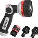 Eden 94814 Metal Thumb Control Heavy Duty Garden Hose Nozzle, Water Sprayer Nozzle with 6 Adjustable Watering Patterns, W/Quick Connect Starter Set for Plants, Lawn, Garden