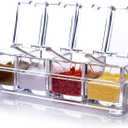 ME.FAN Clear Seasoning Rack Spice Pots - 4 Piece Acrylic Seasoning Box - Storage Container Condiment Jars - Cruet with Cover and Spoon