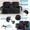 TAOCOCO 100% Waterproof Loveseat Recliner Covers with Console, Black | Reversible Reclining Loveseat Cover for 2 Seat with Leg Straps, Washable Couch Protector with Storage Pocket for Kids & Pets, 22"D x 70"W x 40"H
