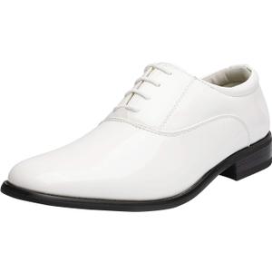 Bruno Marc Men's Faux Patent Leather Tuxedo Derby Dress Shoes Classic Lace-up Formal Oxford (13, 5/White)