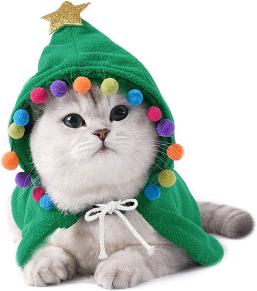 ANIAC Pet Dog Christmas Costume Puppy Cloak with Star and Pompoms Cat Santa Cape with Hat Winter Dog Outfit for Cats and Small Dogs (Medium, Green)