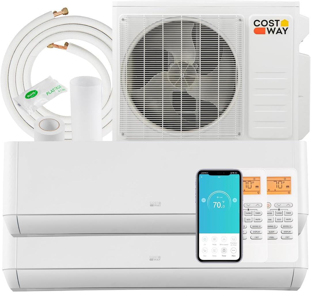  18K BTU Dual 2 Zone Mini Split AC/Heating System, 22 SEER2 12,000 + 12,000 BTU Wall Mount Ductless Inverter Air Conditioner, Pre-Charged, Compatible with Alexa(Greenforce Series) (2 Zone 12000 BTU+12000 BTU)