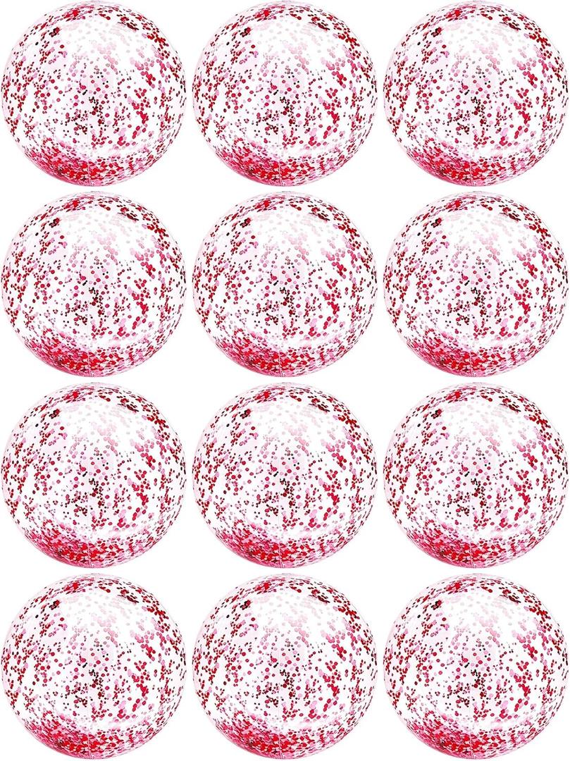 12 Pack Inflatable Beach Balls Bulk 16" Pink Glitters Pool Toys Balls for Pool, Beach, Summer Pool Party - Swimming Pool Game Water Beach Toys Kid Party Favor Decorations Summer Blow Up Beach Ball