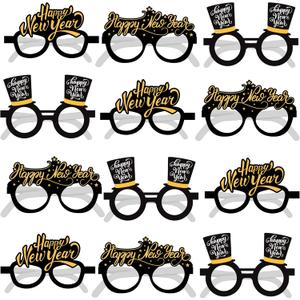 KatchOn, 2026 Glasses New Years - Pack of 12 | Happy New Year Eyeglasses 2026 for New Years Eve Party Supplies 2026 | NYE Party Glasses | Happy New Years Decorations 2026 | NYE Decorations 2026 (Black)