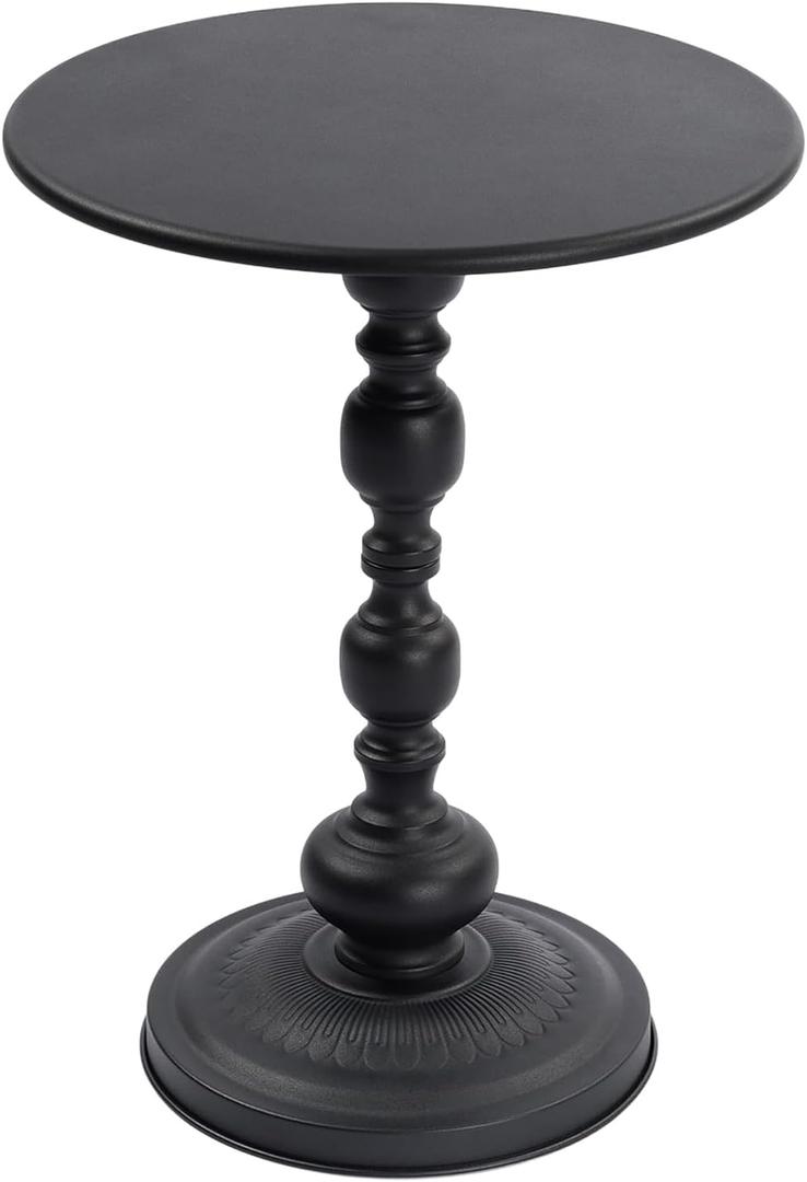 Metal Small Side Table, Round Vintage Nightstand, End Table for Bedside or Sofa, Accent Pedestal Table for Living Room Corners and Small Spaces, Black