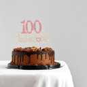 100 & Fabulous Gold & Pink Rhinestone Cake Topper - Happy 100th Birthday Cheers to 100 Years Old Bday Party Metal Sparkly Food Centerpieces Topper Decorations Keepsake.