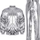 Halfchet Men's Metallic Jacket and Pants Set Jacket Men Straight Leg Trousers Costume for Men Disco Cosplay Party, M