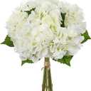 Hollyone White Hydrangea Artificial Flowers 6pcs Large Real Touch Faux Hydrangeas Silk Flowers Bouquets Fake Flower with Stems for Home Decor Indoor Wedding Kitchen Centerpiece Table Decorations