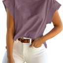 Tankaneo Womens Summer Cap Sleeve Tank Top Crew Neck Solid Casual Loose Fit Basic Tee Shirt (XX-Large, Purple)