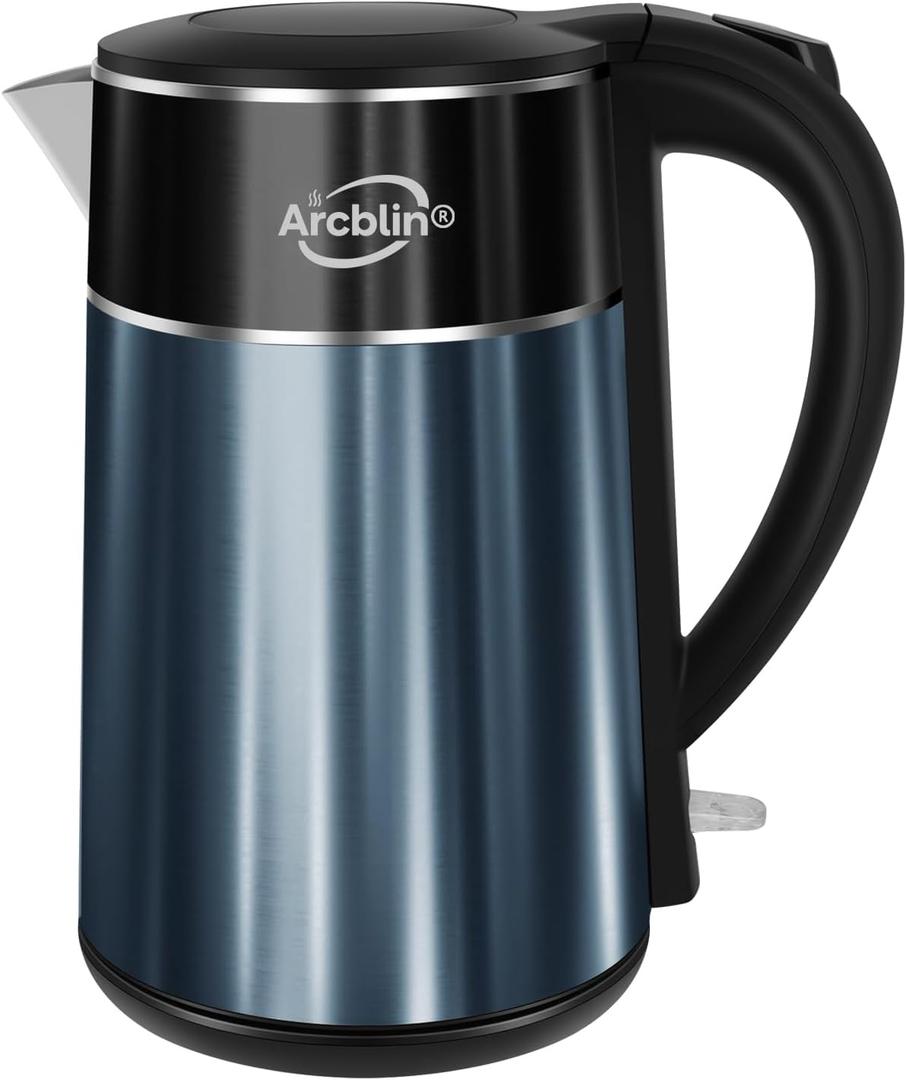 Electric Kettle 1.8L, 1350W Fast Boiling Tea Kettle and Hot Water Boiler, Double Wall Cool Touch Design with 100% Stainless Steel Interior, Auto Shut-Off & Boil-Dry Protection, Black and Navy Blue