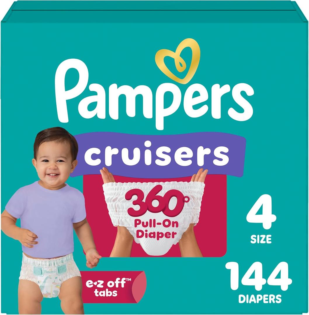 Pampers Diapers - Cruisers 360 - Size 4, 144 Count, Babyproof up to 100% Leakproof Pull-On Diaper