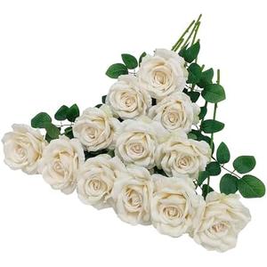 ATFL Ivory Roses Artificial Flowers,Fake Roses Bulk, 12 Pcs,Flower Diameter 4'',Faux Silk Rose Flowers with Stems for Wedding Arrangement Centerpieces Party Home Table Decorations,Flores Artificiales