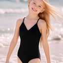 Yizuoding Girls Swimsuits One Piece Bathing Suits for Girl Swimsuit Kids with Adjustable Straps Summer Beach Girls' Swimwear Black 8Y YZD0007