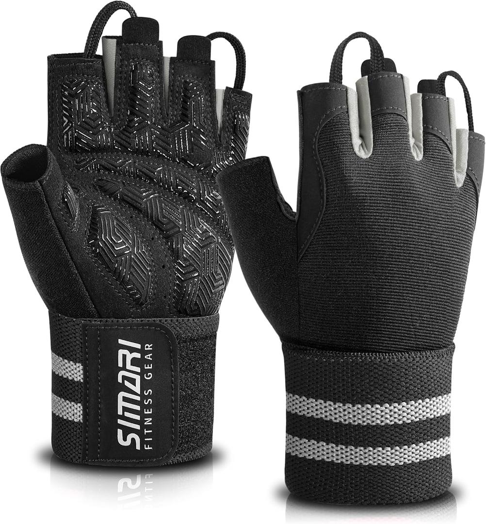 SIMARI Wrist Support Workout Gloves for Men & Women, Weight Lifting Gloves with Padded, Grip, Palm Protection, Gift for Gym Exercise, Cycling, Weightlifting Training, Kayaking, Fitness (Black Gray-S)