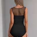 OQQ Women 2 Piece Bodysuit Mesh Ruched Sleeveless Turtle Neck Shapewear Body Suits One Piece Leotard Shirt Going Out Tops, Small