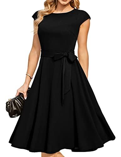 DRESSTELLS Coctail Dresses for Women 2026 Formal Wedding Guest Church Modest Funeral Fit Flare Black Tie Tea Party Vintage 1950s Dress Black, Small