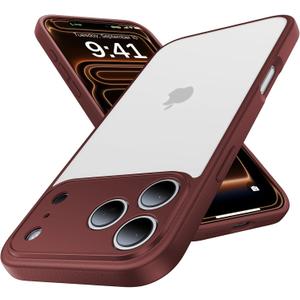 for iPhone 17 Pro Case, [Ribbed Non-Slip Sides] [Military-Grade Drop Protection] [Full Camera Protection] Anti-Yellow Soft-Touch Shockproof Slim Phone Case for iPhone 17 Pro, WineRed