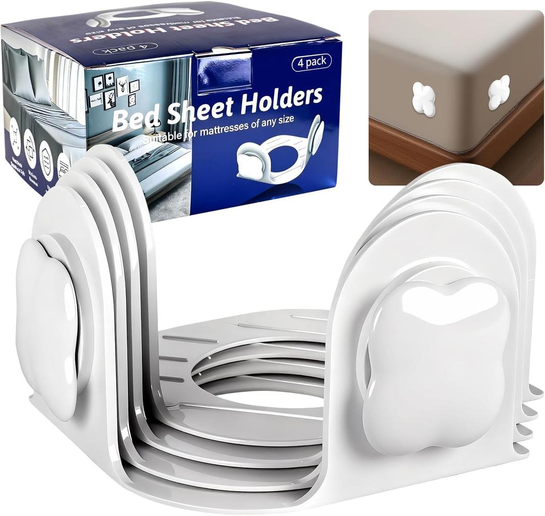 Twist-Lock Bed Sheet Holder & Corner Grippers - Stops Shifting & Bunching for a Tight Fit, Innovative Clip-Free Design,Universal for All Mattress & Sheet Sizes, Easy Install