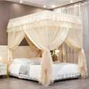 Mengersi Canopy Bed Curtains Full Sizes,Bed Canopy for Girls Royal Luxurious Cozy Bed Drapes Girls Room Decor(Ivory,Full)