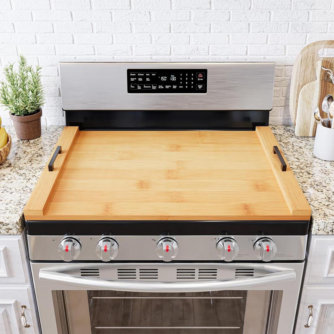SpaceAid Noodle Board Stove Kitchen Cover with Handles, Top Covers for Gas Burners and Electric Stove, Oven Decor Accessories Wood Tray for Countertop, Natural Bamboo