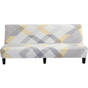 MIFXIN Armless Sofa Cover Futon Slipcover Stretch Elastic Folding Sofa Bed Non-Armrest Couch Furniture Protector Spandex Printed Washable Sofa Cover Without Armrests (Yellow Geometry)