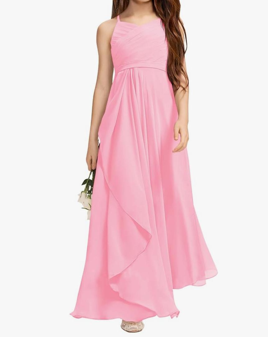 Imily Bela Girls A-Line Halter Dress Junior Bridesmaid Flower Girl Flowy Chiffon Maxi Dresses Wedding Party Pageant Gown