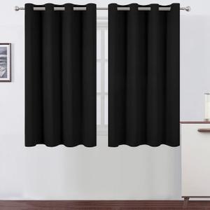 LEMOMO Black Thermal Blackout Curtains/52 x 45 Inch/Set of 2 Panels Room Darkening Curtains