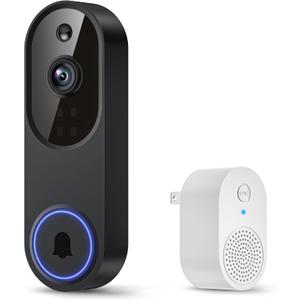 1080p Smart Wi-Fi Doorbell Camera with Doorbell Receiver, AI Motion Detection, Night Vision, Cloud Storage, 2 Way Audio, Battery Powered, 2.4GHz Wi-Fi Only