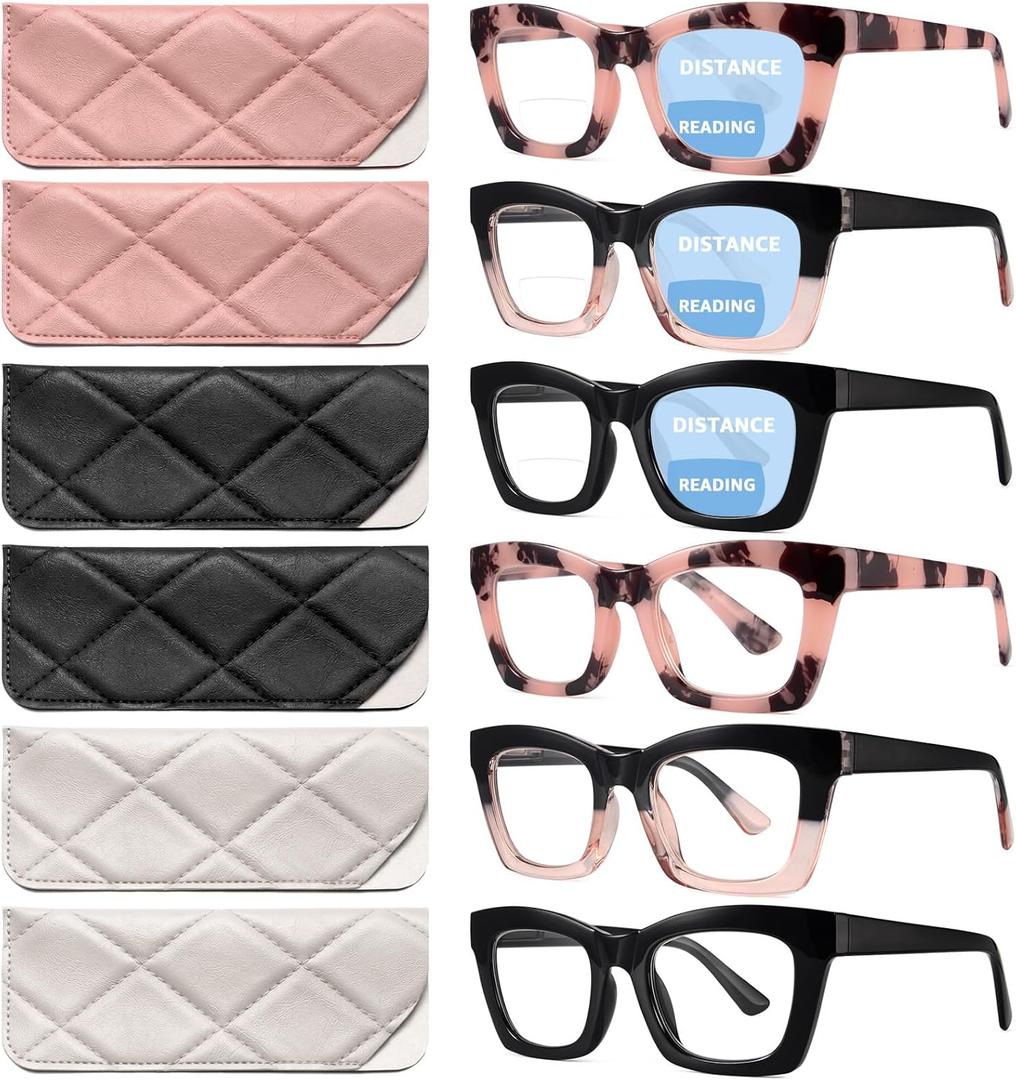 CCVOO Stylish Reading Glasses for Women, Bifocal, Progressive, Readers for Women, Eye glasses, Blue Light Reading Glasses (B1 Mix Bifocal, 2.5, x)