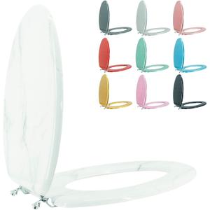 Elongated Toilet Seat Wood Toilet Seat Prevent Shifting with Zinc Alloy Hinges American Standard Size Toilet Seat Easy to Install also Easy to Clean(Elongated,Marble)