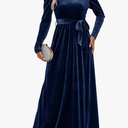 ZESICA Women's Velvet Maxi Dress Long Puff Sleeve Crew Neck Elastic High Waist Cocktail Party Bridesmaid Dresses L