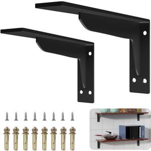 Heavy Duty Shelf Brackets, 12 inches Industrial Steel L Countertop Support 880LBS Load Capacity Black Metal Shelves Brackets DIY Triangle(2Pcs)
