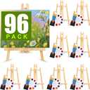 AROIC 96 PCS Painting Supplies Set with Easels, 8 PCS Wood Easels, 8 Packs of 80 Brushes with Nylon Brush Head and 8 PCS Palettes, Tabletop Wooden Art Easel for Kids & Adults Sip and Paint Party