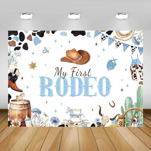 AIBIIN 7x5ft Blue My First Rodeo Birthday Backdrop for Boy Western Cowboy 1st Birthday Decorations Retro Rodeo Party Banner Wild West Baby Shower Party Supplies