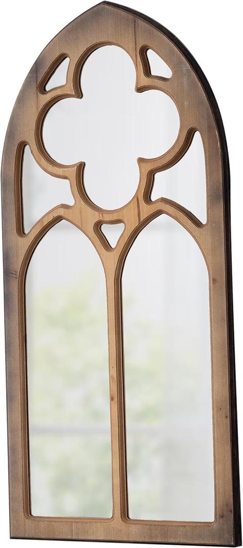 Rustic Gothic Cathedral Window Mirror 18 X 36 Inch, Hanging Burning Finshed Farmhouse Arched Window Pane Mirrors, Wood Frame Window Mirrors for Wall Decor for Fireplace Bathroom