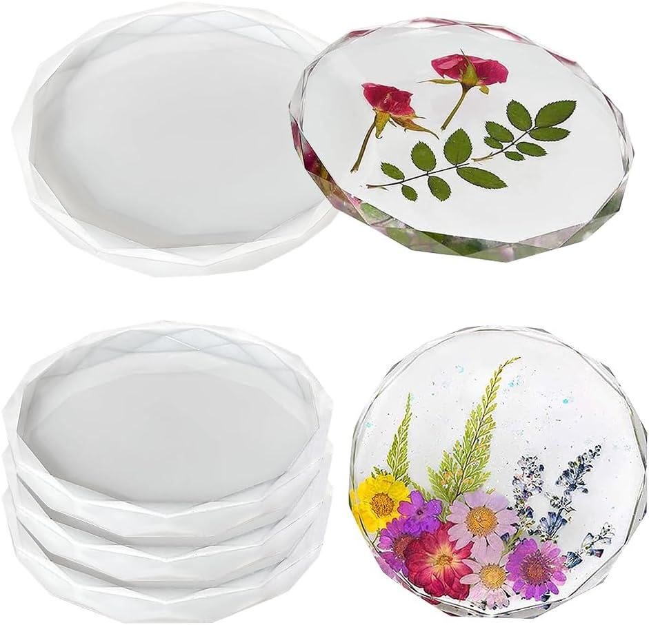 ResinWorld 4 Pack Coaster Molds - Diamond Edge Crystal & Round Geode Silicone Molds for Epoxy Resin Casting